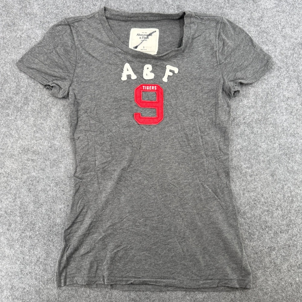 VTG Y2K Abercrombie & Fitch T-Shirt Mens S Varsity Tigers 9 Gray Graphic EUC